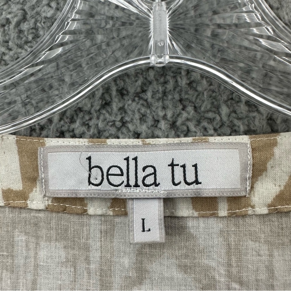 Bella Tu Long Sleeve Tunic Top V Neck Beige Cotton Beaded Sequin Boho Women's L - Picture 5 of 10